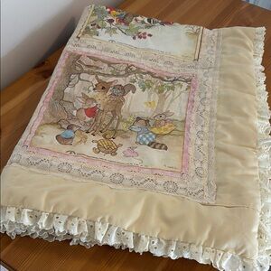 Vintage Animal Print Quilt with Lace Trim